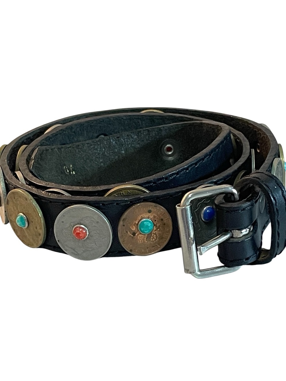 Maria Pia Varnier Paris Vintage Leather Coin Belt Boho French Designer Statement